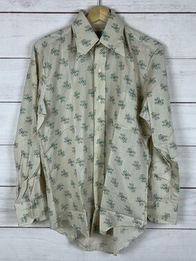Vintage 70s San Remo Korea Floral Butterfly Collar DISCO Shirt Mens Medium
